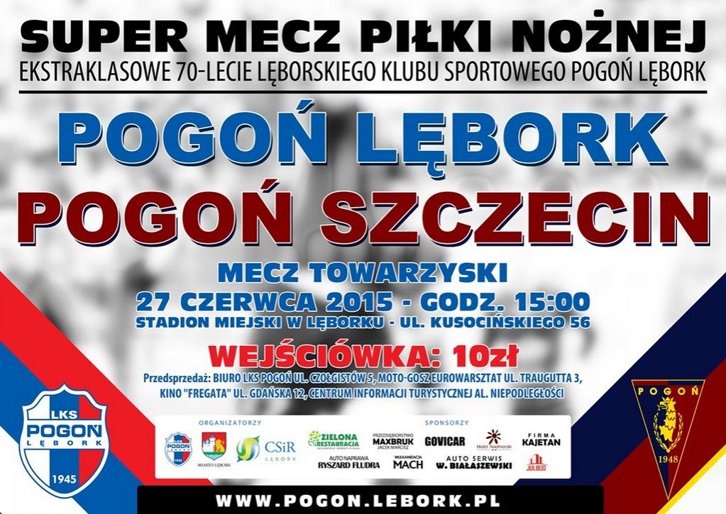 70-lecie Pogoni Lębork. Przyjedzie Pogoń Szczecin.