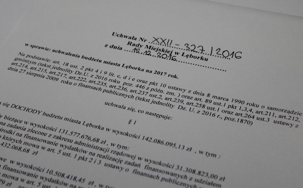 Budżet Lęborka na rok 2017 uchwalony
