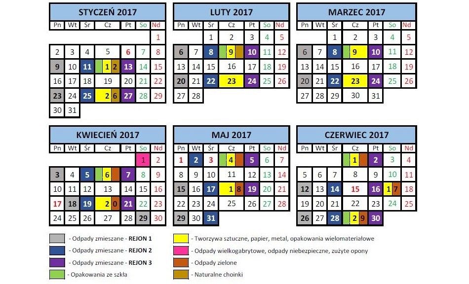 Harmonogram wywozu odpadów komunalnych w roku 2017