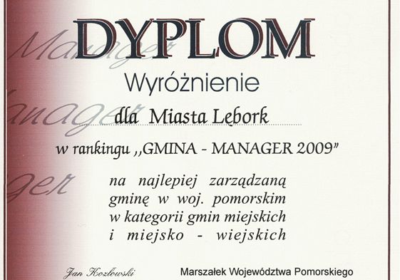 Wyróżnienie Gmina Manager 2009 dla Lęborka  1309