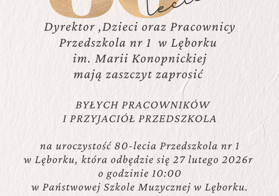 Zaproszenie na jubileusz 80-lecia Przedszkola nr 1 71541