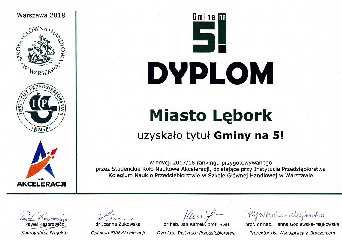 Lębork wyróżniony tytułem „Gmina na 5!” 24814