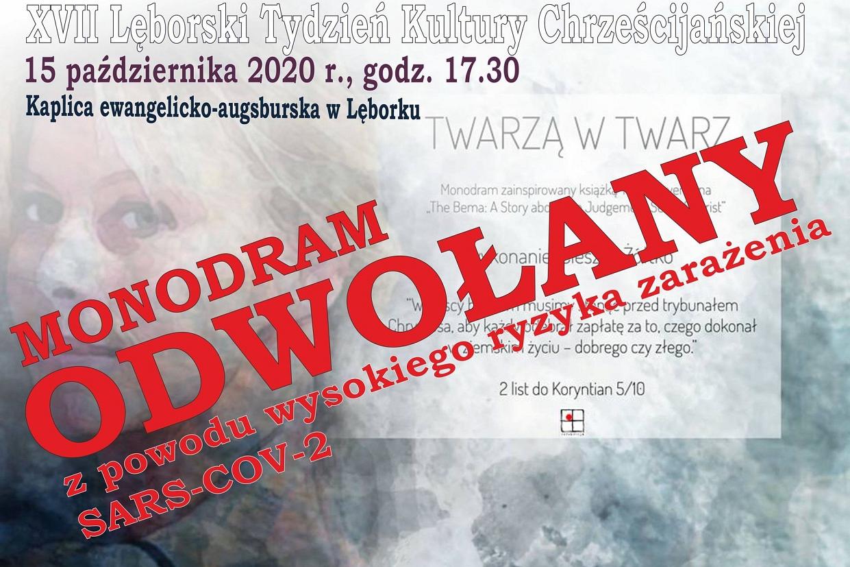 Tydzień Kultury Chrześcijańskiej - monodram odwołany!
