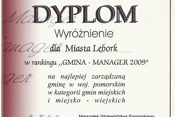 Wyróżnienie Gmina Manager 2009 dla Lęborka 