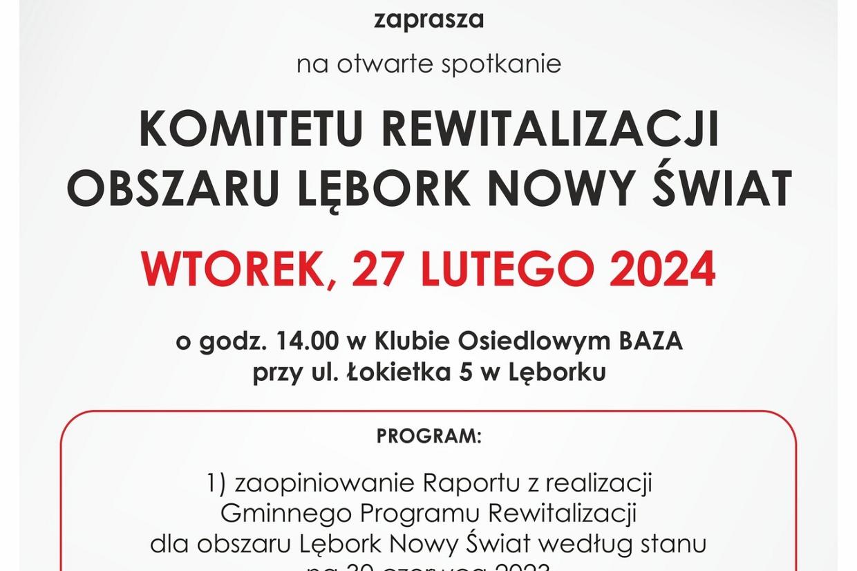 Zaproszenie na otwarte spotkanie Komitetu Rewitalizacji obszaru Lębork NOWY ŚWIAT