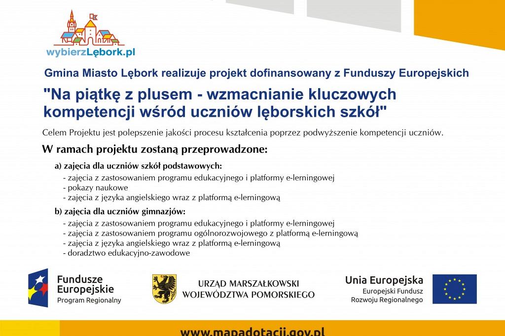 Do 14 września rekrutacja do projektu „Na piątkę z plusem - wzmacnianie kluczowych kompetencji wśród uczniów lęborskich szkół”