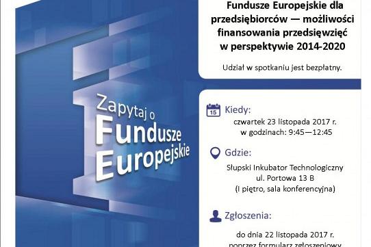 Spotkanie „Fundusze Europejskie dla przedsiębiorców – możliwości finansowania przedsięwzięć w perspektywie finansowej 2014-2020