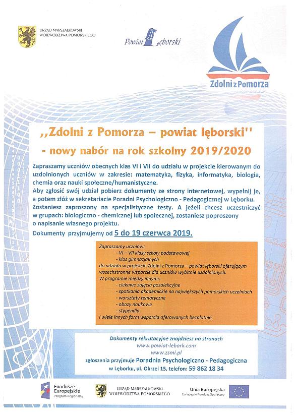 Rekrutacja do projektu „Zdolni z Pomorza – powiat lęborski”