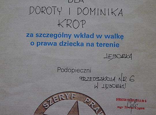 Przedszkole nr 6 odznaczyło „Szeryfów Praw 31276