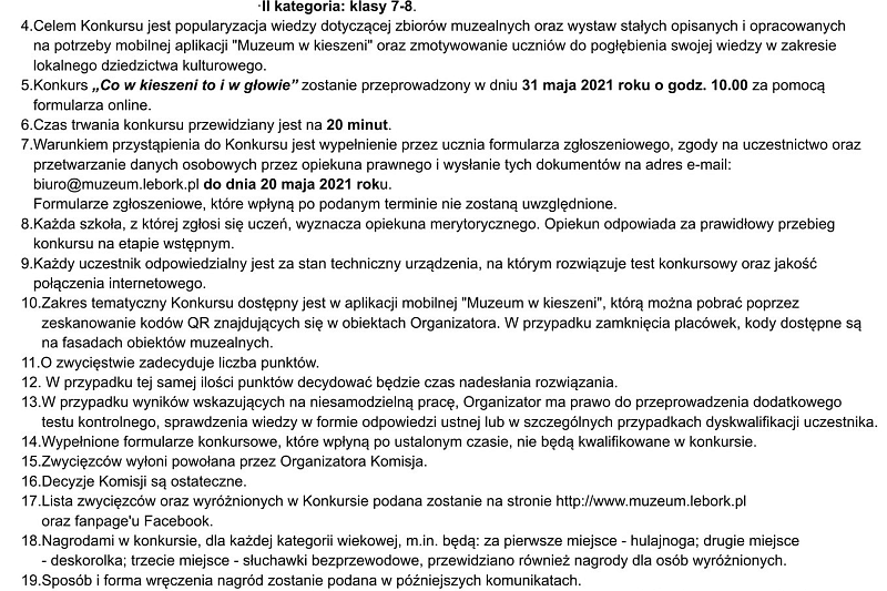 Muzeum zaprasza młodzież do Konkursu „Co w kieszeni to i w głowie”