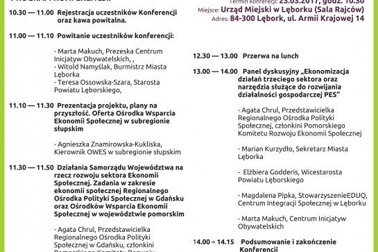 Zaproszenie na konferencję „Ekonomia społeczna – możliwości i wyzwania”