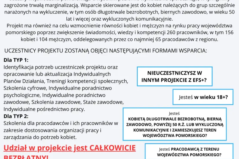 Bez barier na rynku pracy - rekrutacja do projektu wspierającego kobiety i równość zawodową